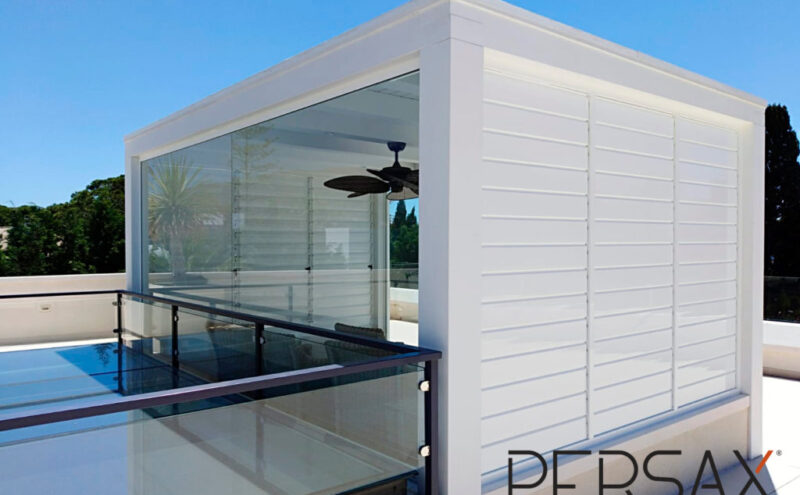 pérgola con celosías